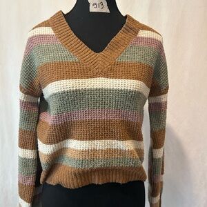 Pink Rose Multicolor Striped V-Neck Sweater
